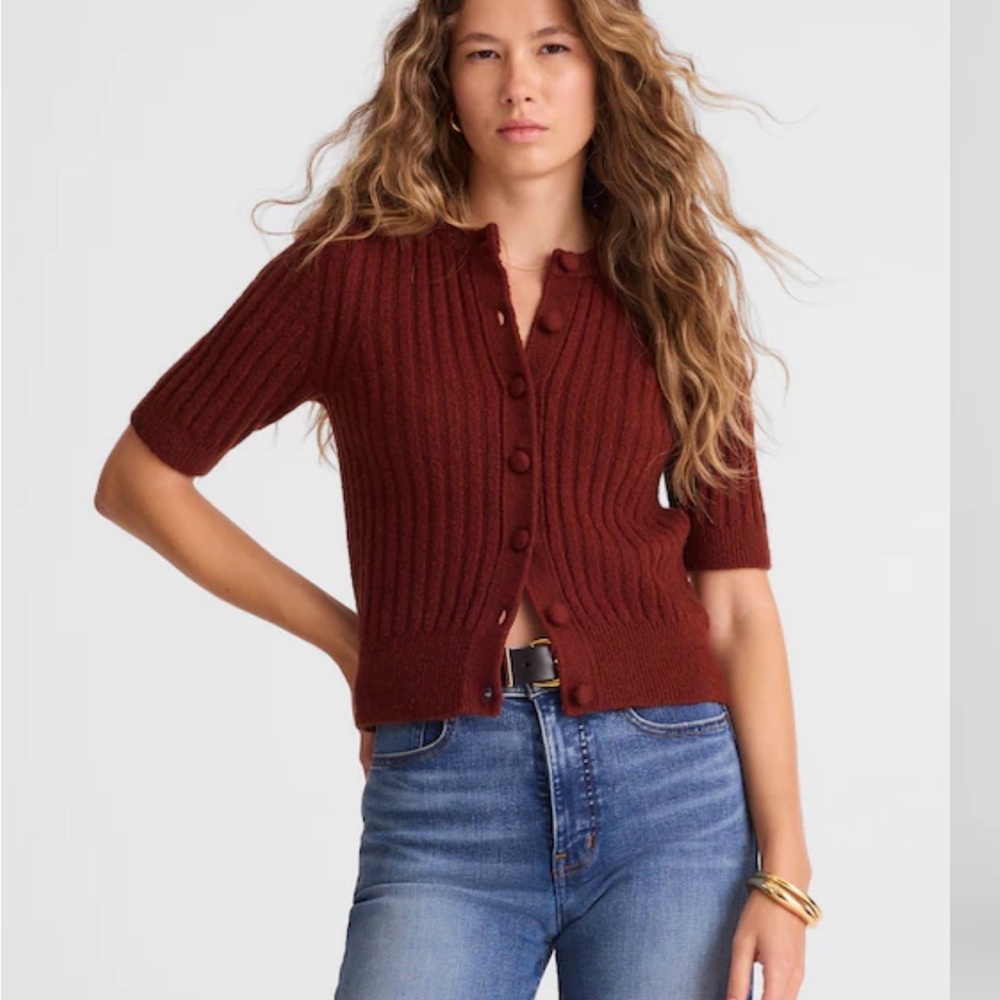 Madewell Short-Sleeve Ribbed Knit Cardigan Sweater